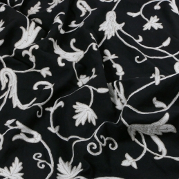 Kashmir Black Floral Traditional Cotton Crewel Fabric
